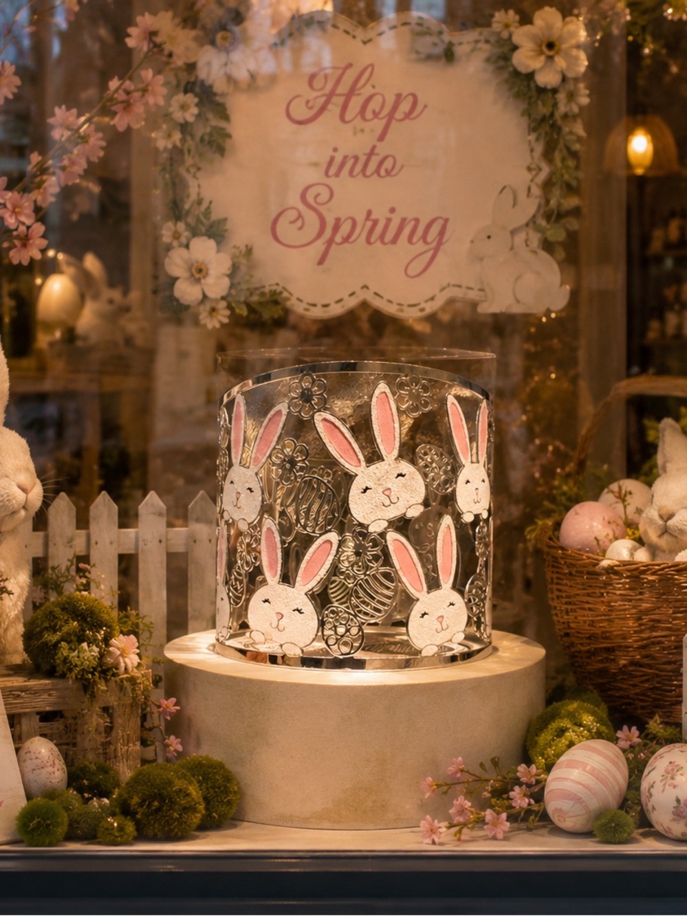 Bath & Body Works Silver and Pink Bunny Candle Holder